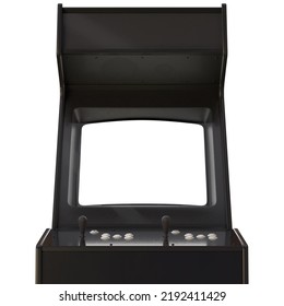 Mock-up of Black Retro Arcade Machine or Cabinet for Two Players With White Buttons. 3D Illustration