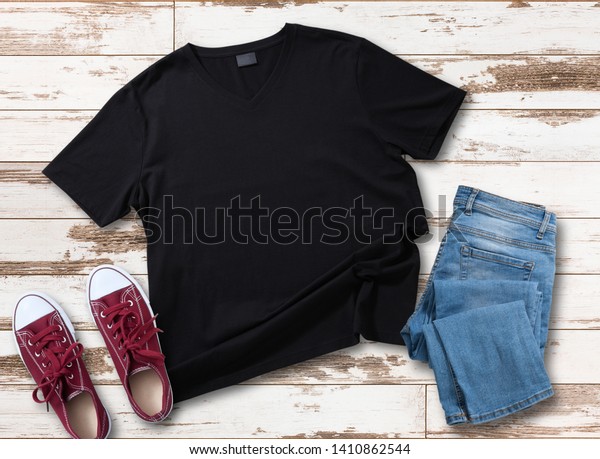 Download Mockup Blank Black T Shirt Jeans Stock Photo Edit Now 1410862544