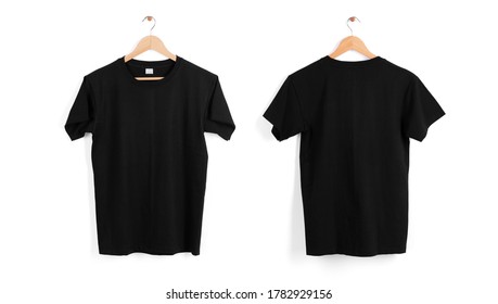 Mockup blank black T-shirt hanger isolated on white background. - Shutterstock ID 1782929156