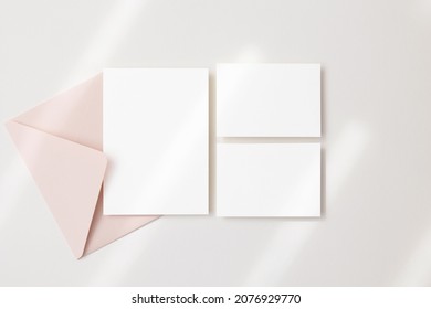 Mockup Blank Cards 5x7 And 3,5x5 With Pink Envelope 