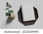 Mockup blank closed notebook elastic band. Template spiral copybook or organizer.