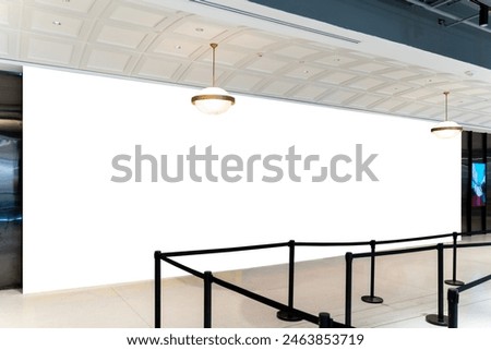 Mockup blank large rectangular billboard near entrance door with walkway barrier, Empty space for Advertising, Promotion in prominent position, Attract attention on corridor at shopping mall