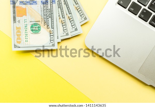 Download Mockup Blank Page Laptop Cash Money Stock Photo Edit Now 1411143635