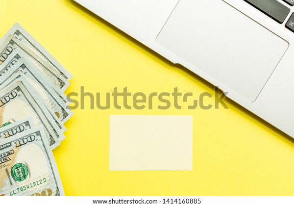 Download Mockup Blank Page Laptop Cash Money Stock Photo Edit Now 1414160885