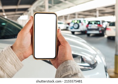 Mockup Blank Screen Mobile Phone For App Or Web Site Mockup Promotion. Ideal For Auto Dealership, Automobile Service Online, Smart Car Concept, Car Shopping Online.