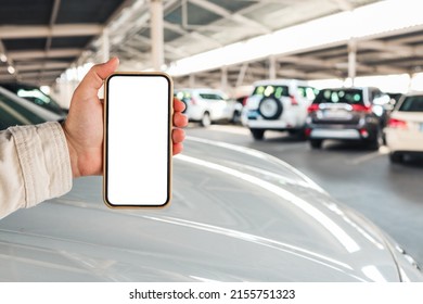 Mockup Blank Screen Mobile Phone For App Or Web Site Mockup Promotion. Ideal For Auto Dealership, Automobile Service Online, Smart Car Concept, Car Shopping Online.