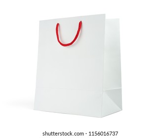 Mock-up Of Blank Shopping Bag With Red Handle Rope On White Background