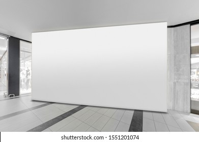 Mockup Of Blank White Horizontal Indoor Advertising Billboard At The Storefront In Shopping Centre Or Mall