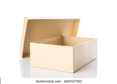 Mockup Box Paper. Brown Cardboard Carton Package For Shipping Delivery Isolated On White Background. Closed Craft Paper Object Mockup For Design.