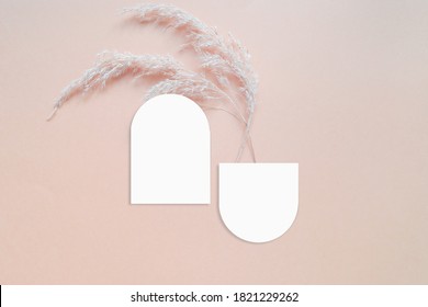 Mockup Cards In A Minimalistic Style. Blank Oval Form With Rounded Edges. Perfect For Wedding Invitation And Greeting Card