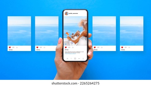 Mockup for carousel of photos posted on sample social media app - Shutterstock ID 2265264275