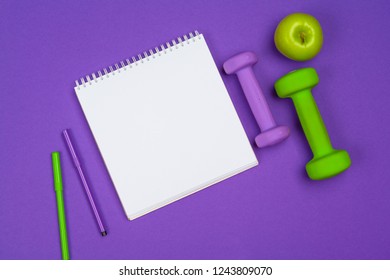Mockup Clipboard With Gym Equipment Dumbbell On Purple Background