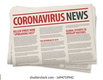 Mockup Of Coronavirus Newspaper, News Related Of The COVID-19 With The The Headline In Paper Media Press Production Concept Isolated White Background