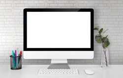 Computer display with blank white screen, Computer monitor isolated on ...