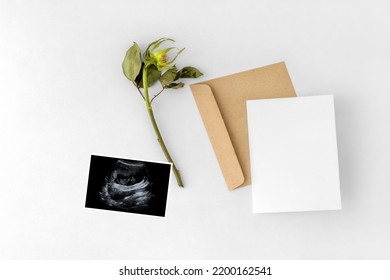 Mockup Of Empty Card . Template For Baby Shower Invitation. Social Media Baby Announcement.