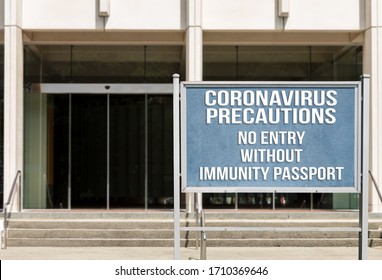 Mockup Of Entrance To Office With Sign Of No Entry Without Immunity Passport Or Certificate To Coronavirus