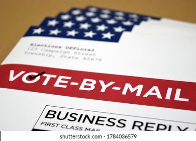 Mockup (fake / print-out concept) for election theme of Vote by Mail Ballot envelopes for election. - Shutterstock ID 1784036579