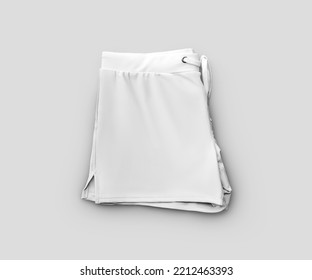 Mockup Of Folded Male Trunks For Swimming, White Subject Close-up, For Design, Print, Pattern. Summer Swimwear Template, Boxers Isolated On Background.