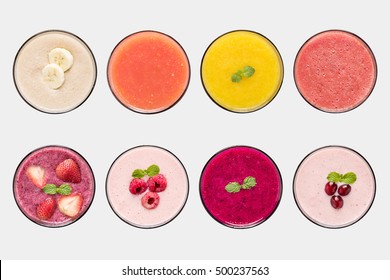 Mockup fruit smoothie and fruit juice set isolated on white background. Clipping Path included on white background.