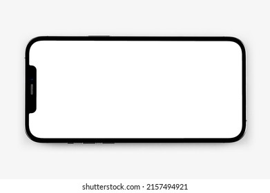 Mockup Horizontal Smartphone IPhone With Blank White Empty Screen At An Angle Closeup On The White Background. Apple Is A Multinational Technology Company. Batumi, Georgia - May 6, 2022