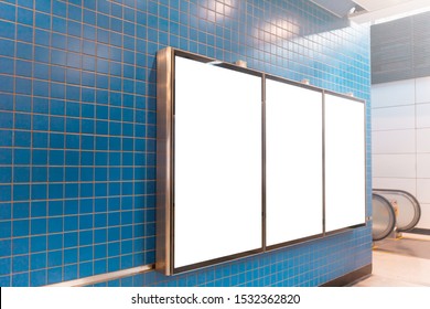 Mockup Image Of Blank Billboard White Screen Posters And Led In The Subway Station For Advertising