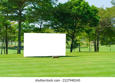 Mockup Image Of Blank Billboard White Screen Posters Billboard For Advertising Sponsor In Golf Course Activity