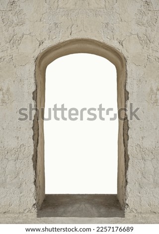 mock-up image. Close up view on a facade of white ancient building. mockup.  isolated on white background. arched windows. mock up. arch window. 