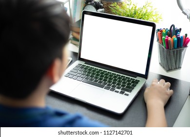 Mockup Image Of Laptop With Blank White Screen.