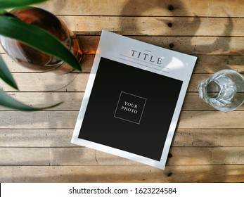 Mockup image magazine book and paths at the local wooden table in the coffee shop - Shutterstock ID 1623224584