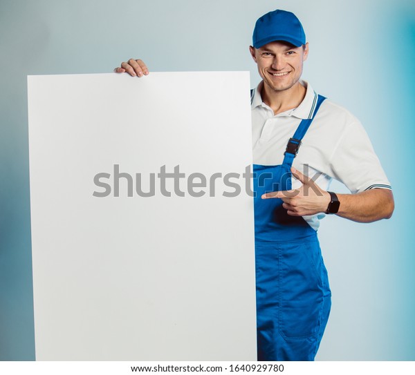 Download Mockup Image Young Smiling Worker Man Stock Photo (Edit ...