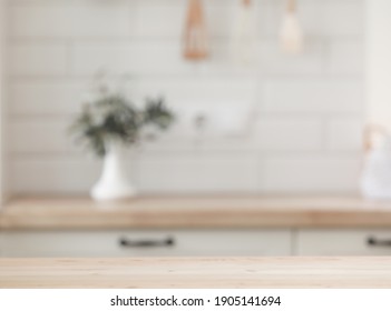 Mockup Kitchen With Wooden Table