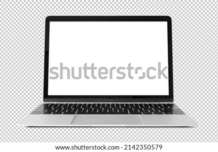 Mockup of laptop with empty white screen. Transparent pattern background.