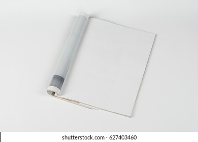 Mock-up magazine or catalog on white table. Blank page or notepad on neutral background. Blank page or notepad for mockups or simulations.