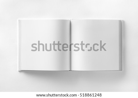 Mockup of opened blank square ctalogue at white design paper background.