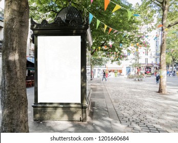 Mockup Of Outdoor Newspaper Kiosk Advertisement Billboard In Paris Street