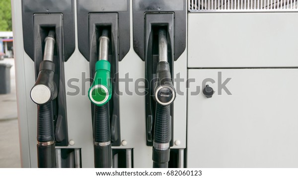 Mockup of petrol pumps\
at petrol station
