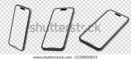 Mockup phone 15 Clipping Path isolated  , smartphone blank screen set and modern frameless design, Mobile phone on background Ideal for marketing Infographic Business web site design app