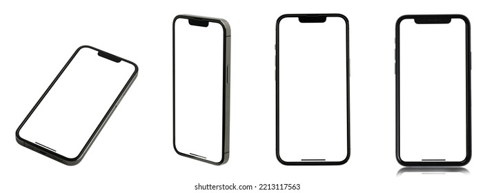 Mockup phone Gen 13 and 14 Clipping Path isolated  , smartphone blank screen set and modern frameless design, Mobile phone on background Ideal for marketing Infographic Business web site design app - Shutterstock ID 2213117563
