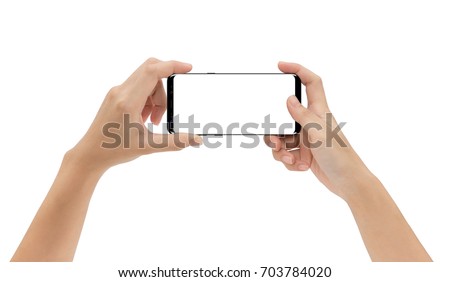 mock-up phone in hand holding isolated on white background clipping path inside