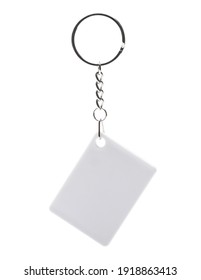 Mockup Of Rectangular Key Holder With Metal Ring Isolated On White Background