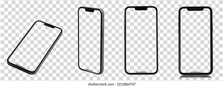 Mockup smartphone blank screen set and modern frameless design, hold Mobile phone on transparent background Ideal for marketing