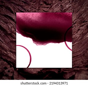 Mockup For Social Media Post With Stains Of Red Wine Color. Watercolor Texture.