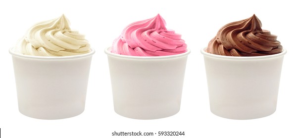 Mockup Soft Ice Cream Or Frozen Yogurt In Blank Paper Cup Packaging Template Mockup Collection With Isolated On White Background