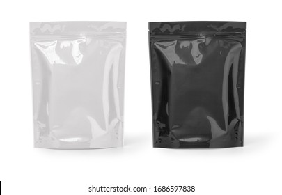 Mockup Stand Up Blank Bag black and white For Coffee, Candy, Nuts, Spices, Self-Seal Zip Lock Foil Or Paper Food Pouch Snack Sachet Resealable PackagingWith clipping path - Shutterstock ID 1686597838