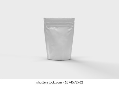 Mockup Stand Up Blank Bag For Coffee, Candy, Nuts, Spices, Self-Seal Zip Lock Foil Or Paper Food Pouch Snack Sachet Resealable PackagingWith Clipping Path