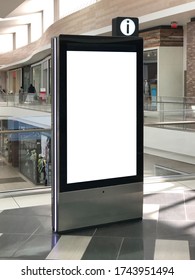 Mockup standalone big screen info kiosk. Digital media with blank white screen modern panel, display, signboard for advertisement design in a shopping center and mall. Including clipping path.
