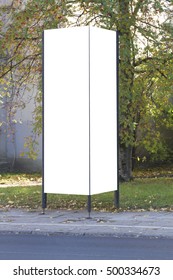 Mockup street advertising or information column stand on sidewalk