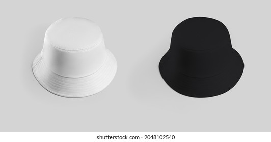 Mockup of a stylish white, black panama, for protection from the sun, headwear, accessory, isolated on background. Fashionable hat template for summer, for presentation of design, pattern, print. Set - Shutterstock ID 2048102540