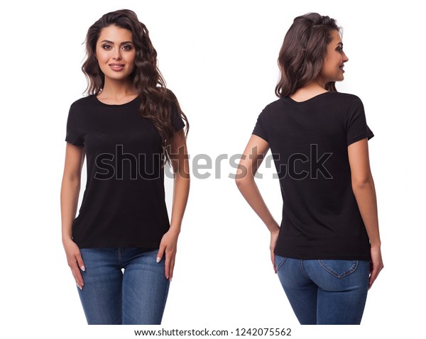 Download Mockup Template Black Womans Tshirt On Stock Photo (Edit ...