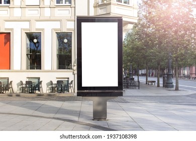 Mockup Template Of Street Lightbox Stand Signboard In The European City Center.